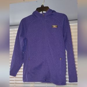 Girls Size L 14/16 L.L Bean Knit Sweatshirt Jacket Purple Full Zip Hooded